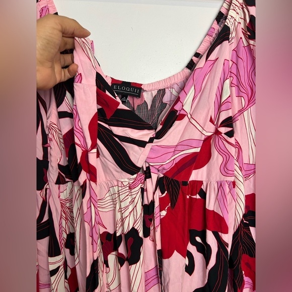 ELoquii Maxi Dress Plus Size 16 Women Floral Tiered Half Sleeve Slit  Hem - Picture 8 of 10